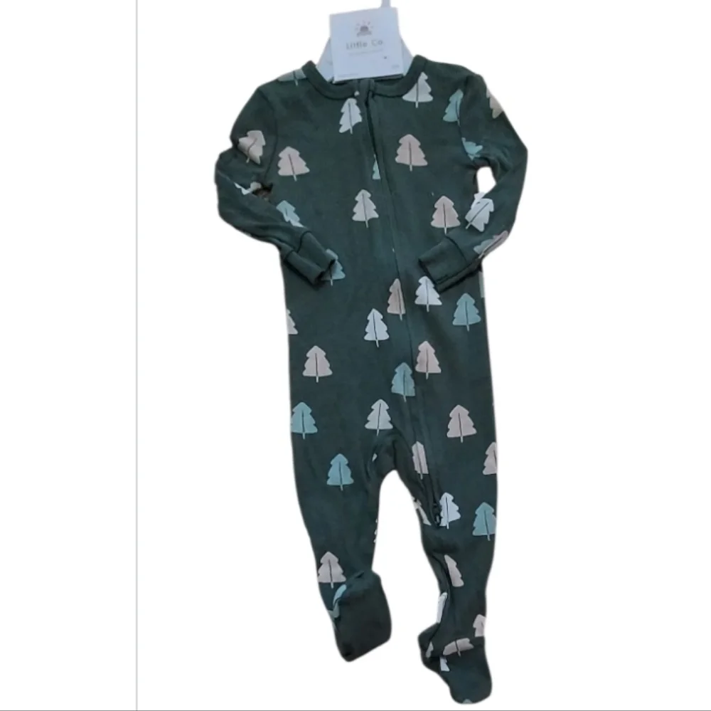 NWT Little Co. By Lauren Conrad Organic Cotton Tree Zip Footed Pajamas ~sz 6M